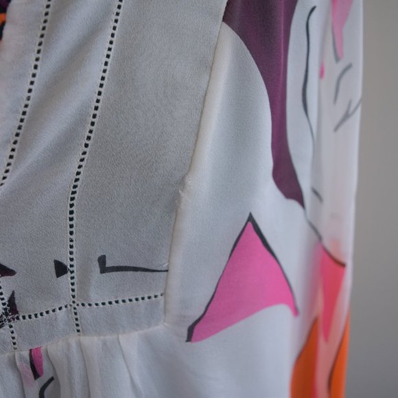 DVF 100% Silk Patterned Peasant Blouse - Picture 4 of 15